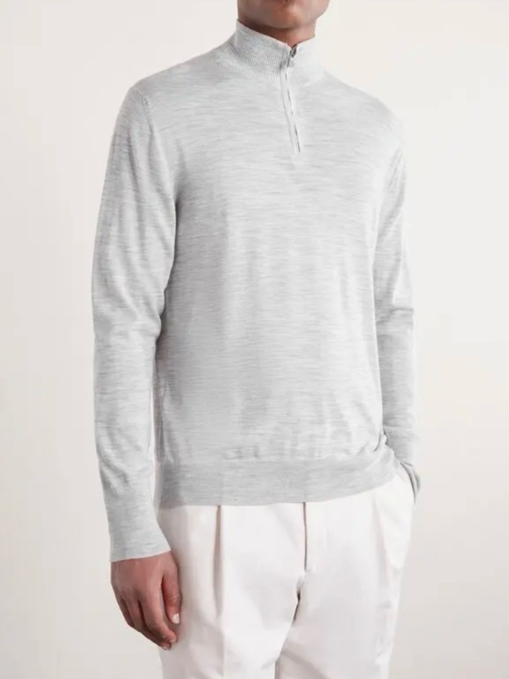 Eleventy Light Gray Zip-Neck Knit Sweater